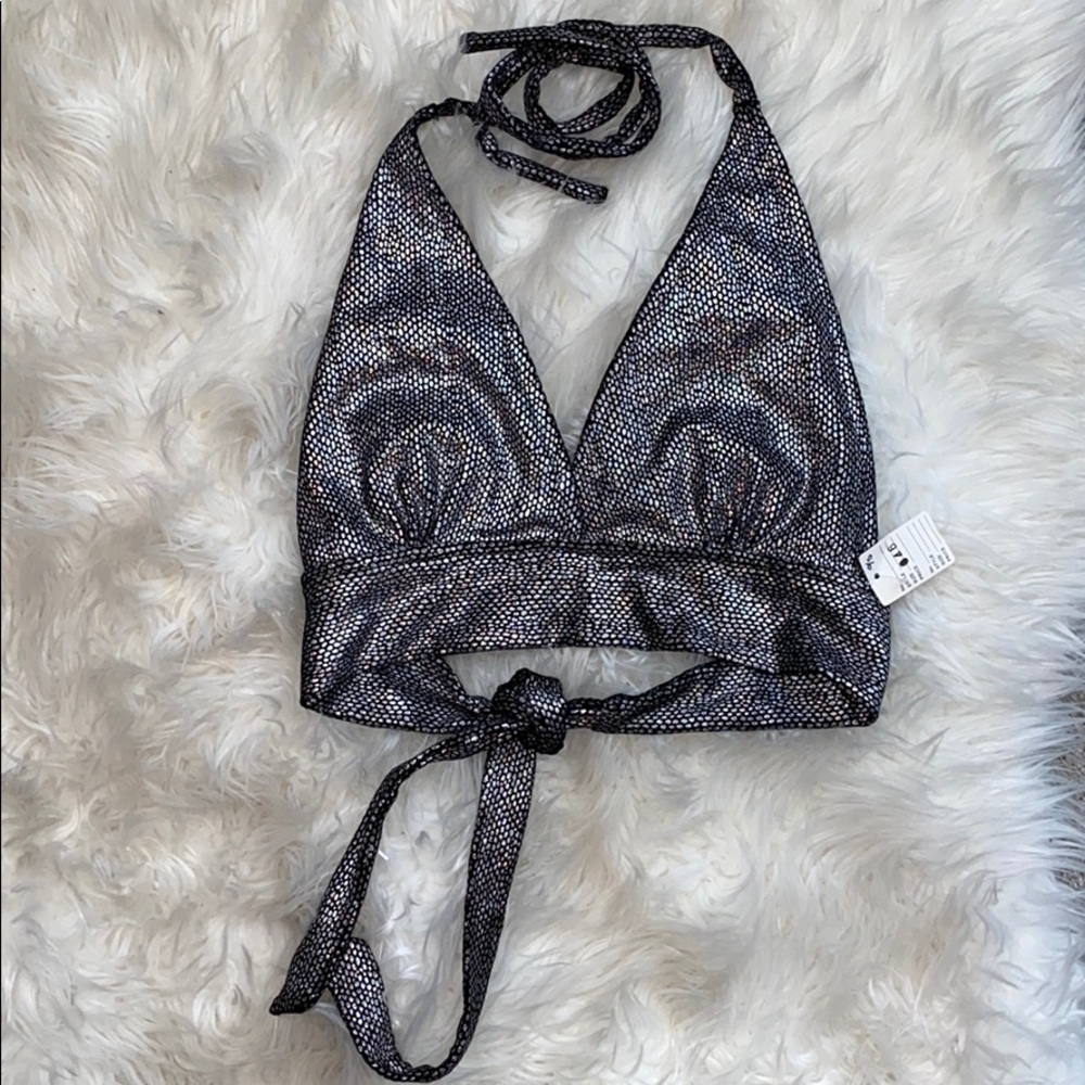 Handmade halter 🖤 black and iridescent tie top